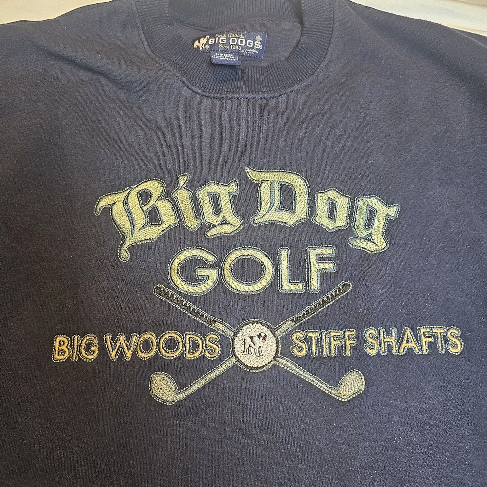 Vintage Big Dogs Golf Big Woods Stiff Shafts Mens Medium M Crewneck Sweatshirt